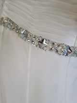 Imoda Ivory Chiffon Ruched Crystal Beaded Train Wedding Dress Sz 812