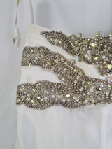 Imoda Ivory Chiffon Sweetheart Ruched Crystal Diamante Bead Wedding Dress Sz 1211