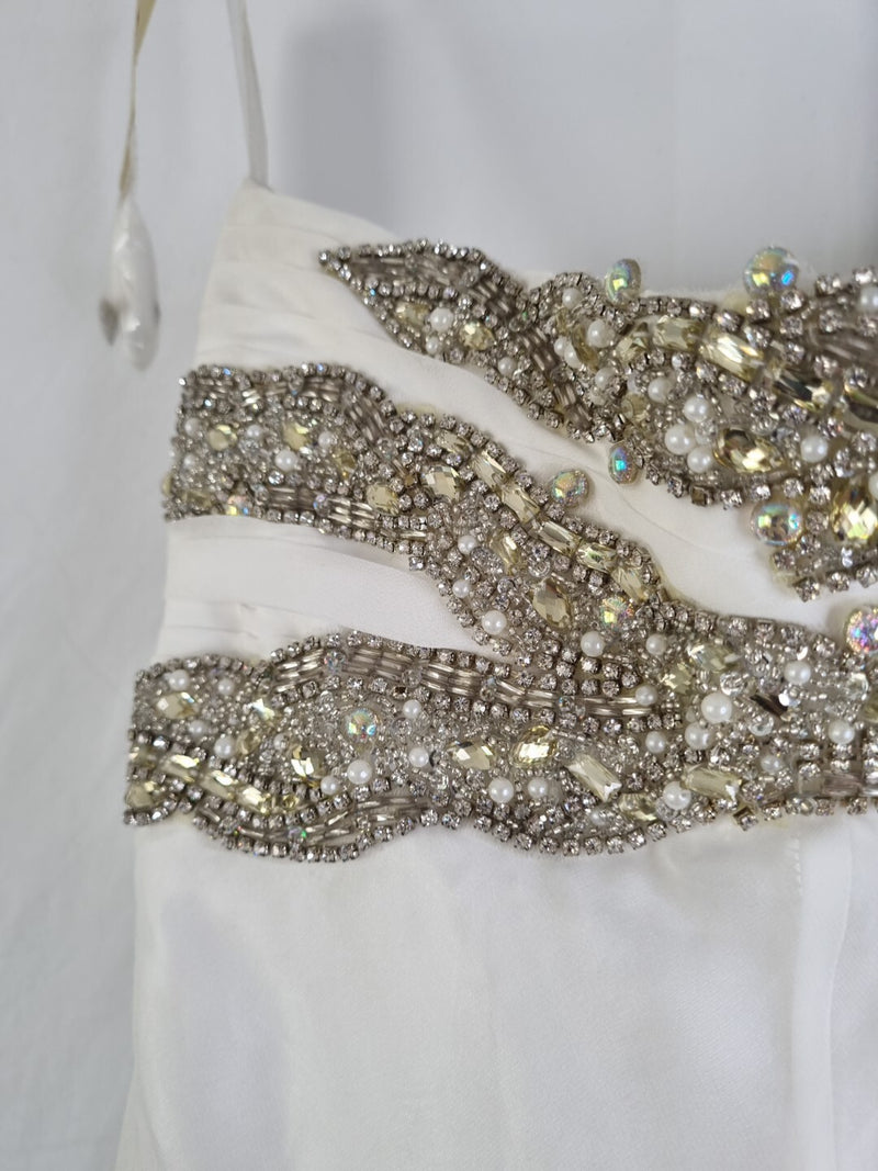 Imoda Ivory Chiffon Sweetheart Ruched Crystal Diamante Bead Wedding Dress Sz 1211