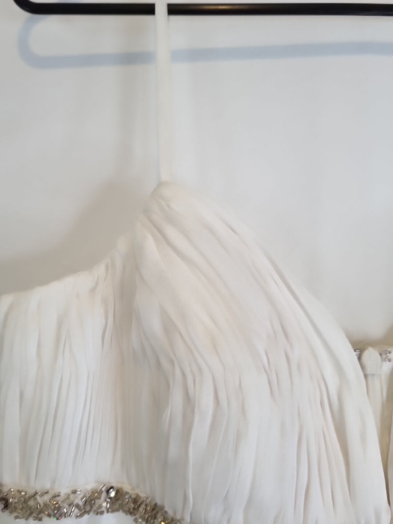 Imoda Ivory Chiffon Sweetheart Ruched Crystal Beaded Wedding Dress Sz 106