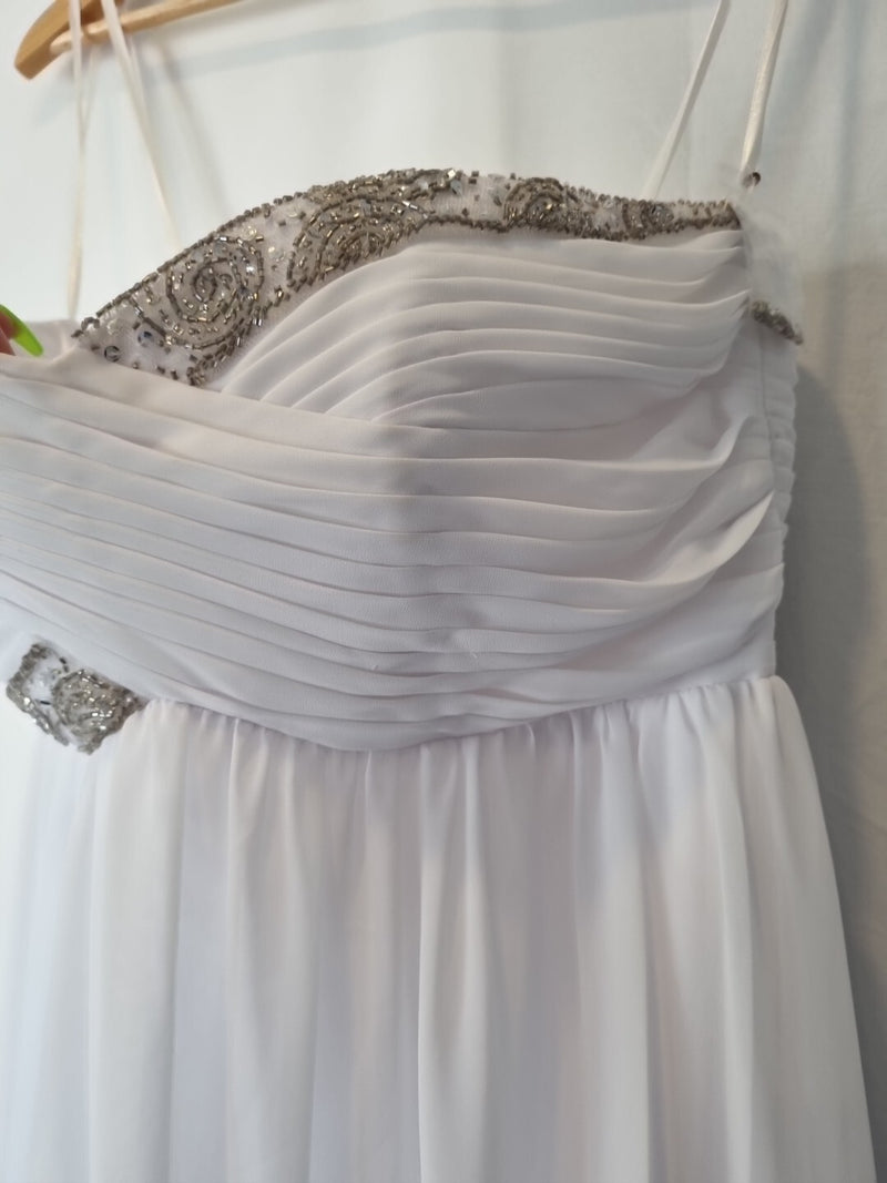 Imoda White Chiffon Sweetheart Beaded Ruched Empire Wedding Dress Sz 82