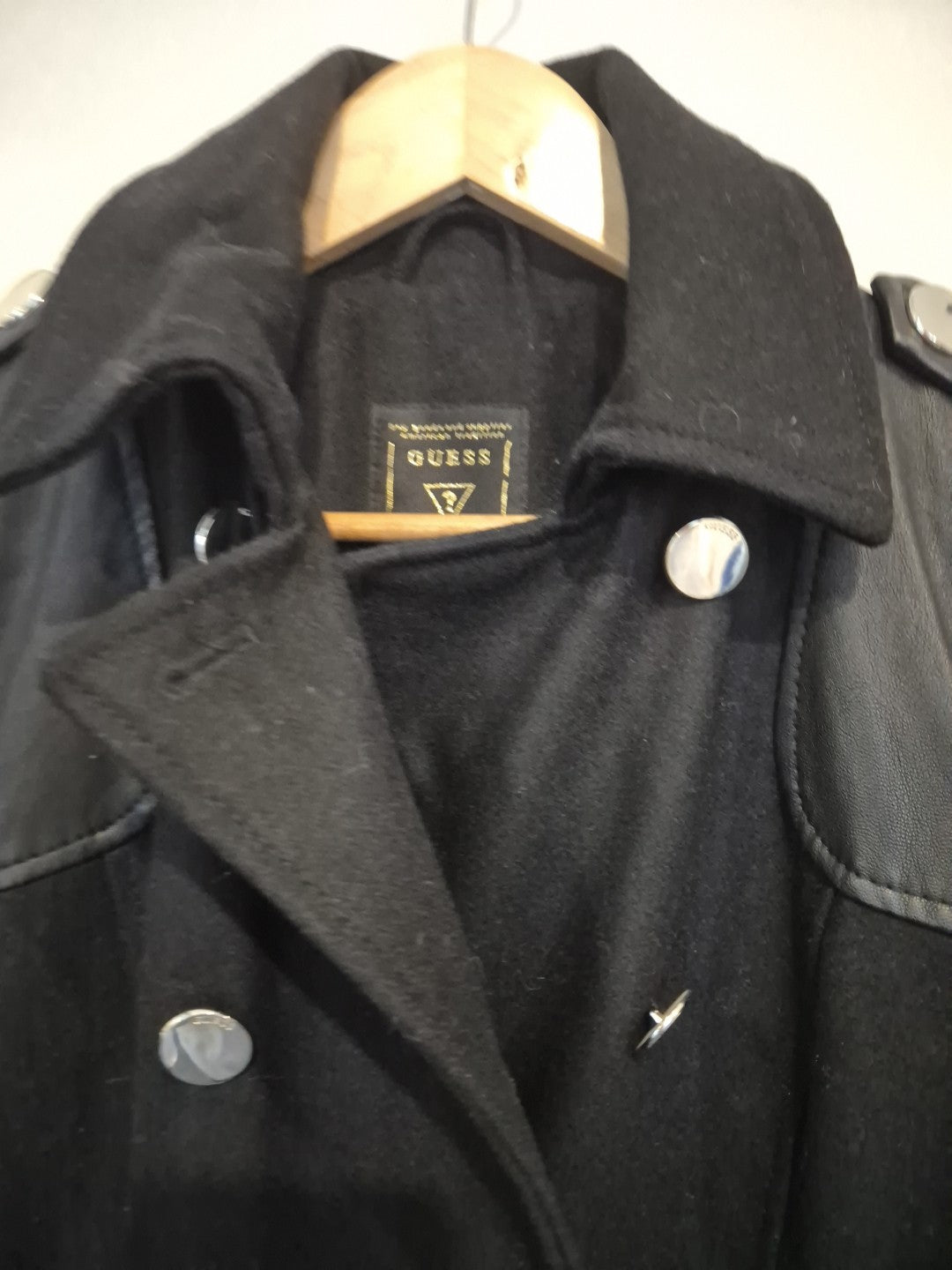 Guess Black Military Trench Wool Blend Coat Jacket Size Xs6