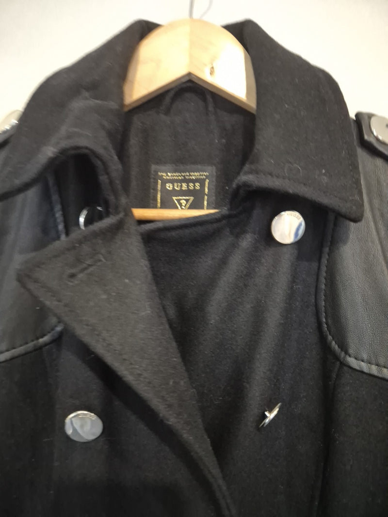 Guess Black Military Trench Wool Blend Coat Jacket Size Xs6
