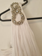 Imoda White Chiffon Sweetheart Beaded Strapless One Shoulder Wedding Dress Sz 104