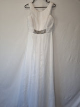Imoda White Chiffon Ruched Pleated Crystal Grecian Empire Wedding Dress Sz 80