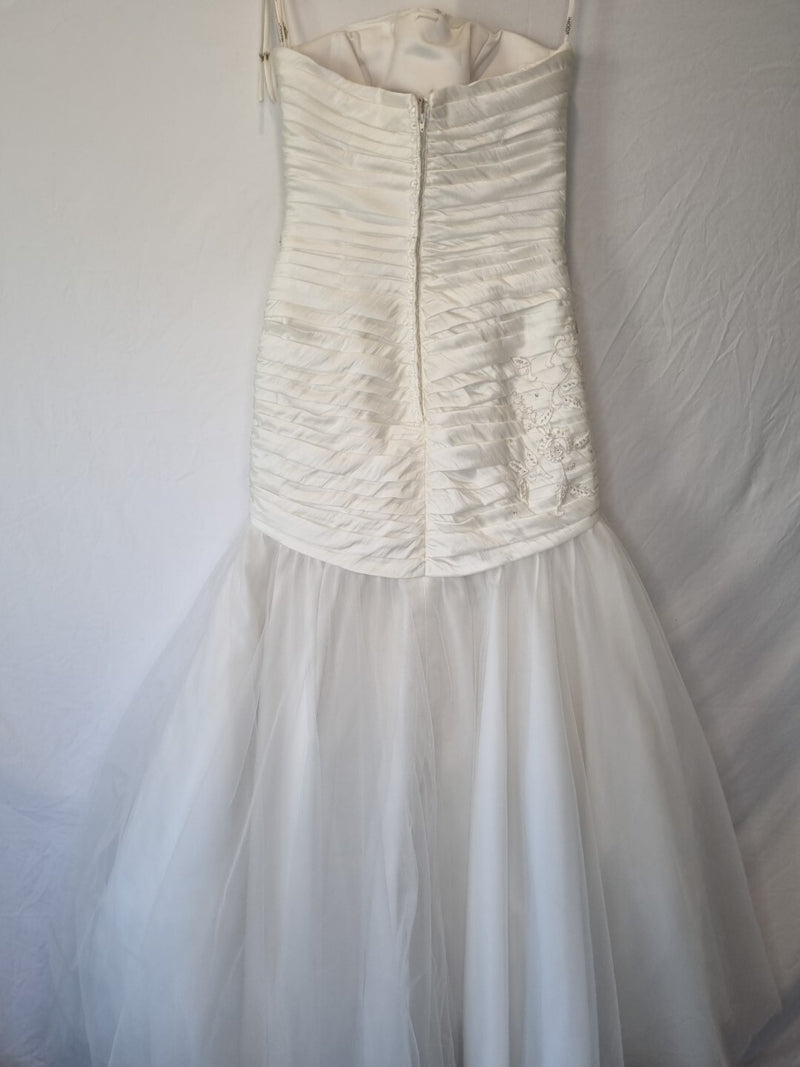 Imoda Ivory Ruched Beaded Mermaid Tulle Skirt Train Wedding Dress Sz 1010