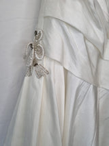 Imoda Ivory Ruched Pleated Beaded A-line Train Wedding Dress Sz 1013