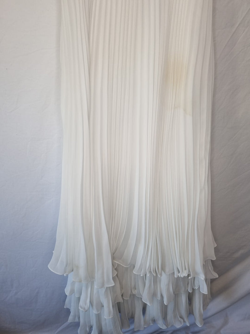 Imoda Ivory Chiffon Beaded Pleated Layered Skirt Empire Wedding Dress Sz 1011