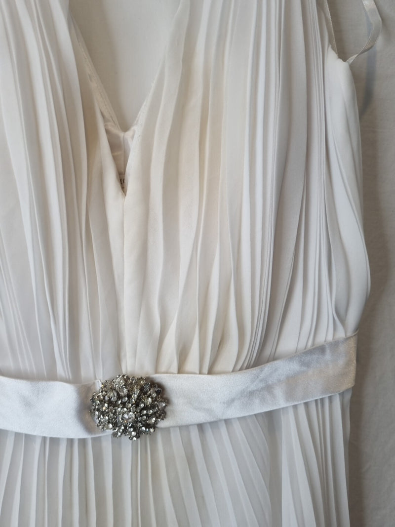 Imoda White Chiffon Gathered Pleated Grecian Empire Wedding Dress Sz 106