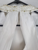 Imoda White Chiffon Ruched Beaded Round Neck High Back Wedding Dress Sz 810