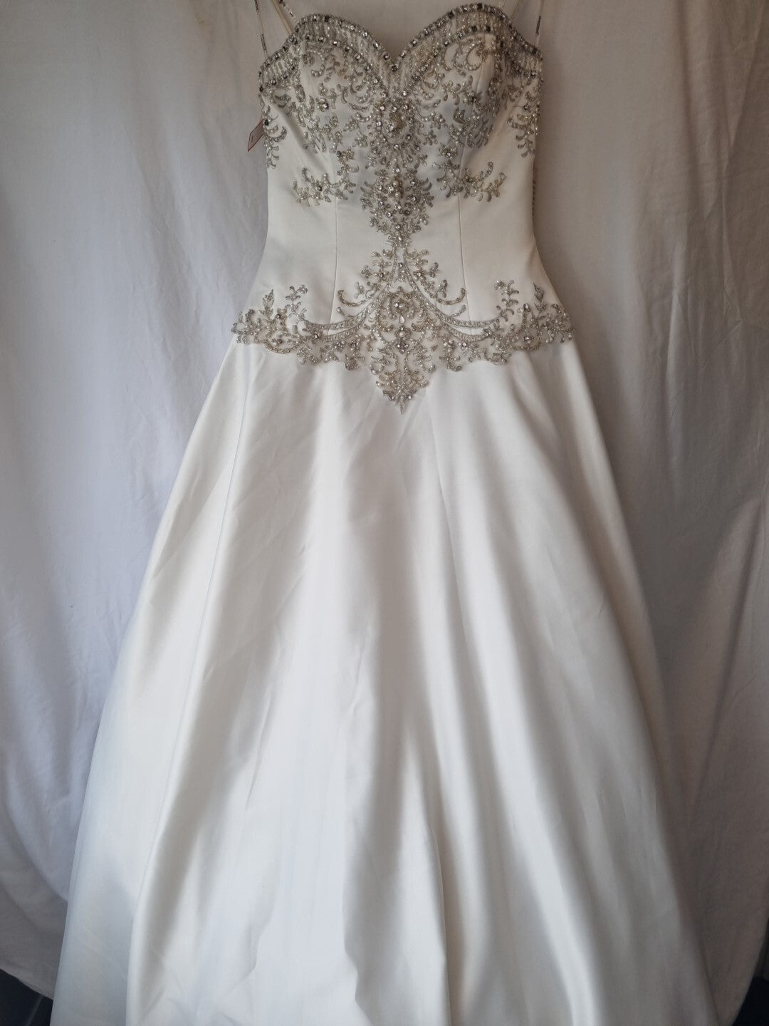 iModa Ivory Satin A-line Beaded Diamante Embroidered Strapped Dress Sz 101