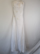 Imoda White Satin Beaded Sequin Backless Wedding Dress Sz 100