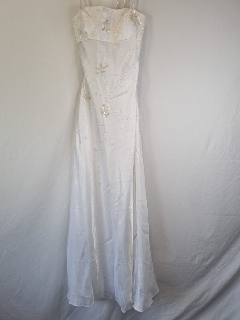 Imoda White Satin Beaded Sequin Backless Wedding Dress Sz 100