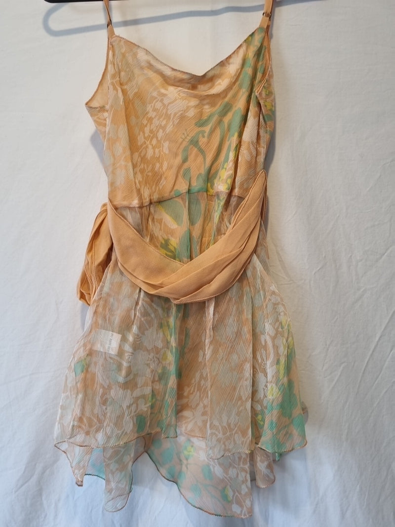 Imoda Chiffon Peach Floral Ruched Layered Wrap Casual Singlet Silk Top Size 166