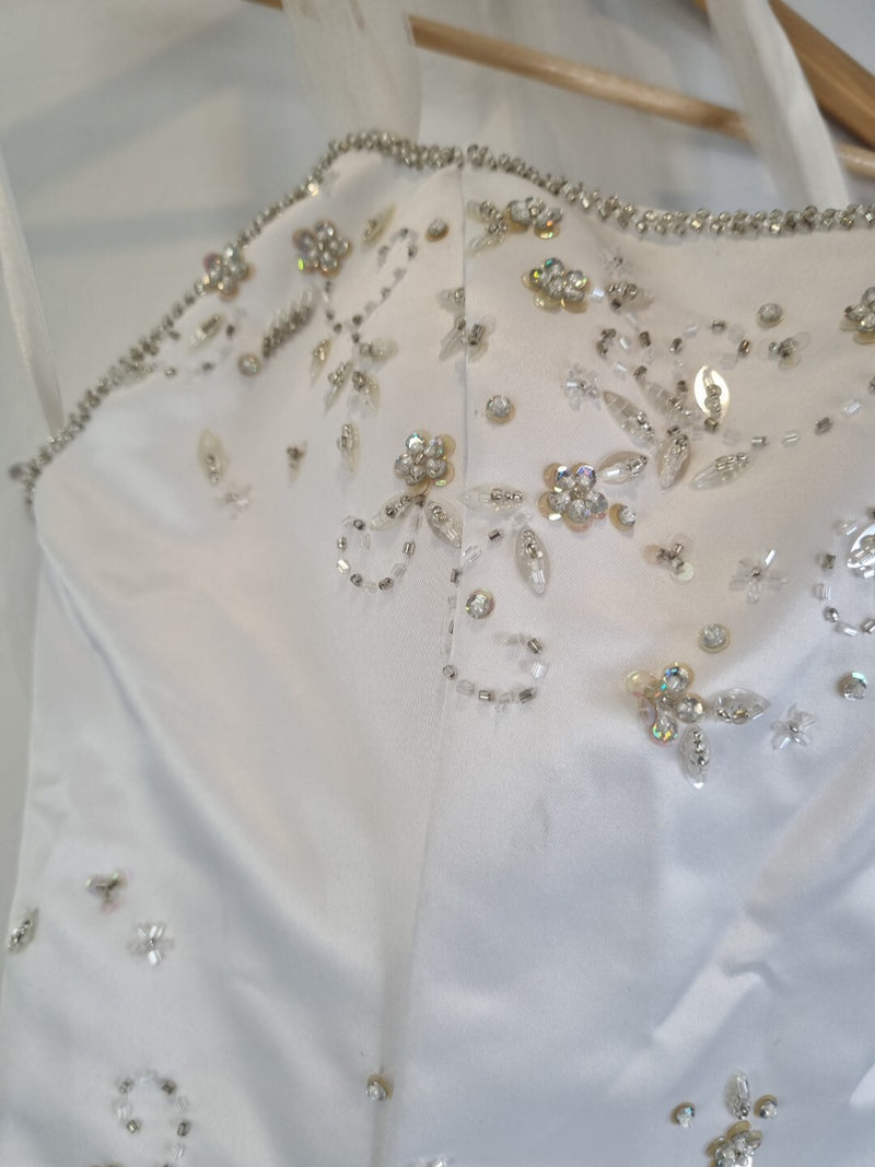 Imoda White Satin Tulle Beaded Sequin Backless Halter Neck Wedding Dress Sz 84