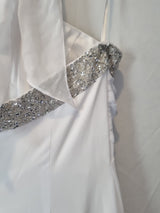 Imoda White Chiffon Beaded Ruch Halter Neck Empire Wedding Dress Sz 1213