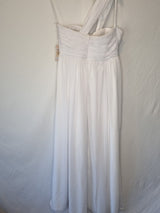 Imoda White Chiffon Ruched Crystal One Shoulder Empire Wedding Dress Sz 128