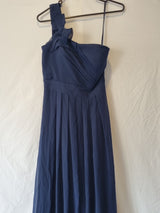 Imoda Navy Blue Chiffon One Shoulder Evening Bridesmaid Long Maxi Dress Sz 281
