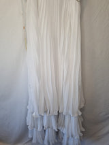Imoda White Chiffon Pleated Beaded Tiered Strapped Wedding Dress Sz 149