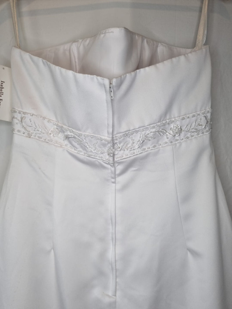 Isabella Faye White Satin Embellished Beaded A-line Wedding Dress Sz 1412
