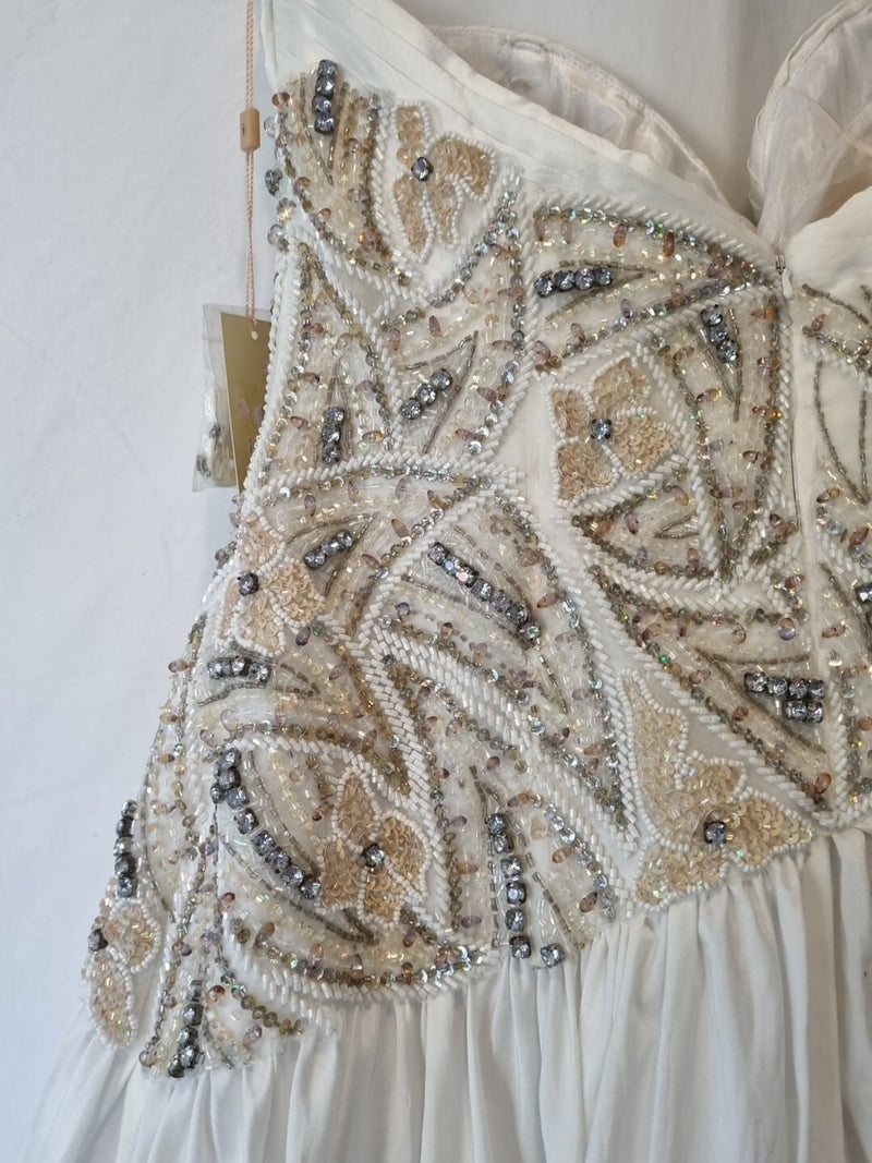 Imoda Ivory Sweetheart Ruched Pleated Gathered Embellished Wedding Dress Sz 812