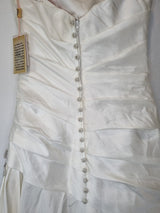 Imoda Ivory Ruched Pleated Beaded A-line Train Wedding Dress Sz 1011