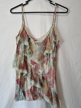 Imoda Pink Blue Beige Floral Ruffle Lace Layered Casual Singlet Silk Top Size M0
