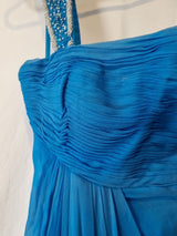 Imoda Chiffon Blue Ruched Beaded One Shoulder Evening Bridesmaid Silk Dress Sz107
