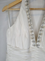 Isabella Faye Ivory Chiffon Ruched Beaded Halter Neck Train Wedding Dress Sz 127