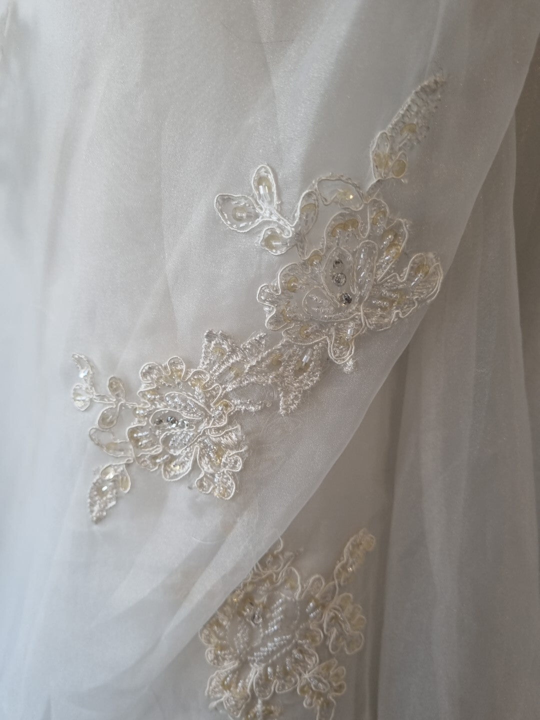 iModa Ivory Ruched Organza Lace A-line Beaded Sequin Embroidered Dress Sz 127