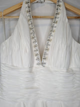 Isabella Faye Ivory Chiffon Ruched Beaded Halter Neck Train Wedding Dress Sz 125