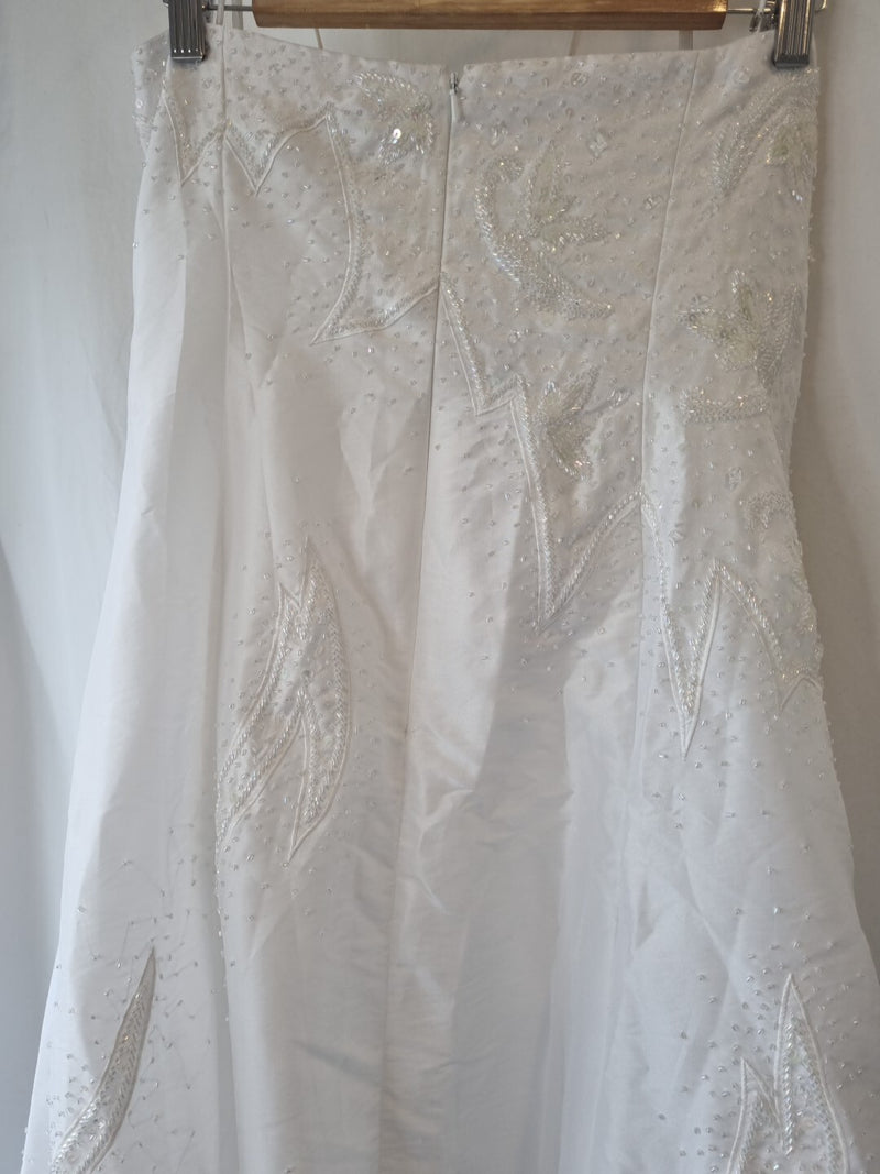 iModa White Taffeta A-line Beaded Sequin Embroidered Strapless/strap Dress Sz 1410