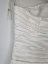 Imoda Ivory Ruched Beaded Mermaid Tulle Skirt Train Wedding Dress Sz 1019