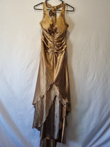 Imoda Brown Bronze Satin Ruched Beaded Halter Evening Bridesmaid Dress Sz 80