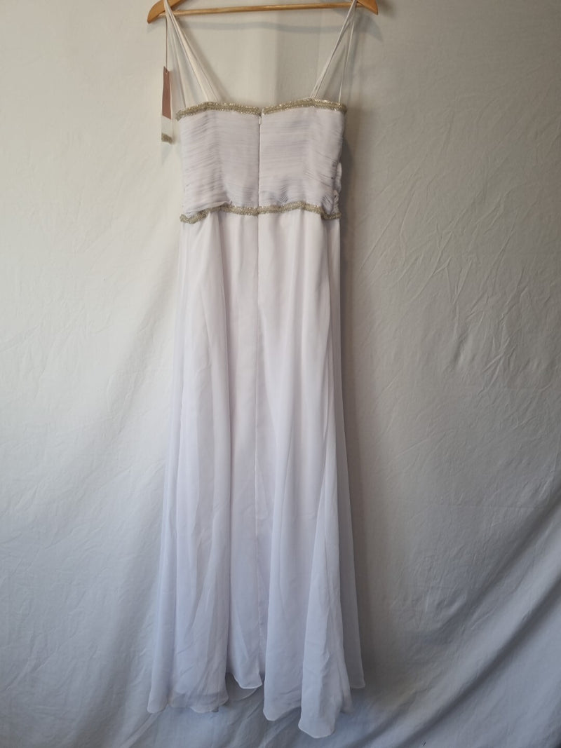 Imoda White Chiffon Sweetheart Beaded Ruched Empire Wedding Dress Sz 87