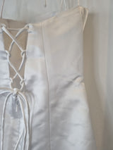 iModa White Backless Satin Embroidered Beaded A-line Halter Wedding Dress Sz 611