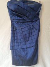 Imoda Navy Blue Taffeta Layered Strapless Evening Bridesmaid Mini Dress Sz 160