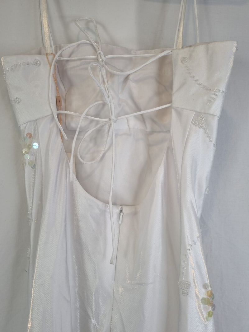 Imoda White Satin Beaded Sequin Backless Wedding Dress Sz 109