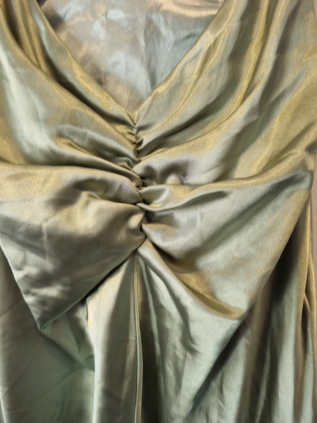 Giovanni Satin Green Ruched Beaded Halter Neck Evening Bridesmaid Dress Sz 1012