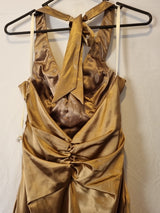 Imoda Brown Bronze Satin Ruched Beaded Halter Evening Bridesmaid Dress Sz 813