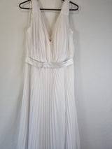 Imoda White Chiffon V neck Ruched Pleated Grecian Wedding Dress Sz 141