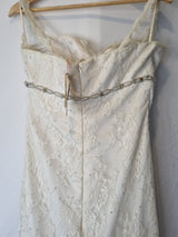 Imoda Ivory Lace Sweetheart Vneck Beaded Mermaid Train Wedding Dress Sz 1010