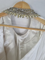 Imoda Ivory Chiffon Ruched Crystal Diamante Beaded Halter Wedding Dress Sz 1212