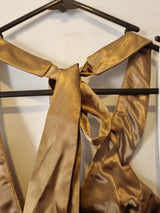 Imoda Brown Bronze Satin Ruched Beaded Halter Evening Bridesmaid Dress Sz 816