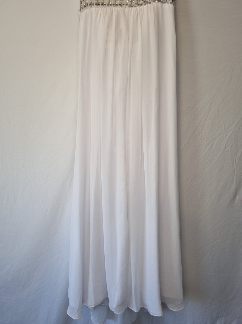 Imoda White Chiffon Ruched Beaded Sweetheart Strapless Wedding Dress Sz 128