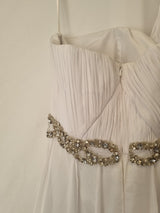 Imoda White Chiffon Sweetheart Beaded Strapless One Shoulder Wedding Dress Sz 1012