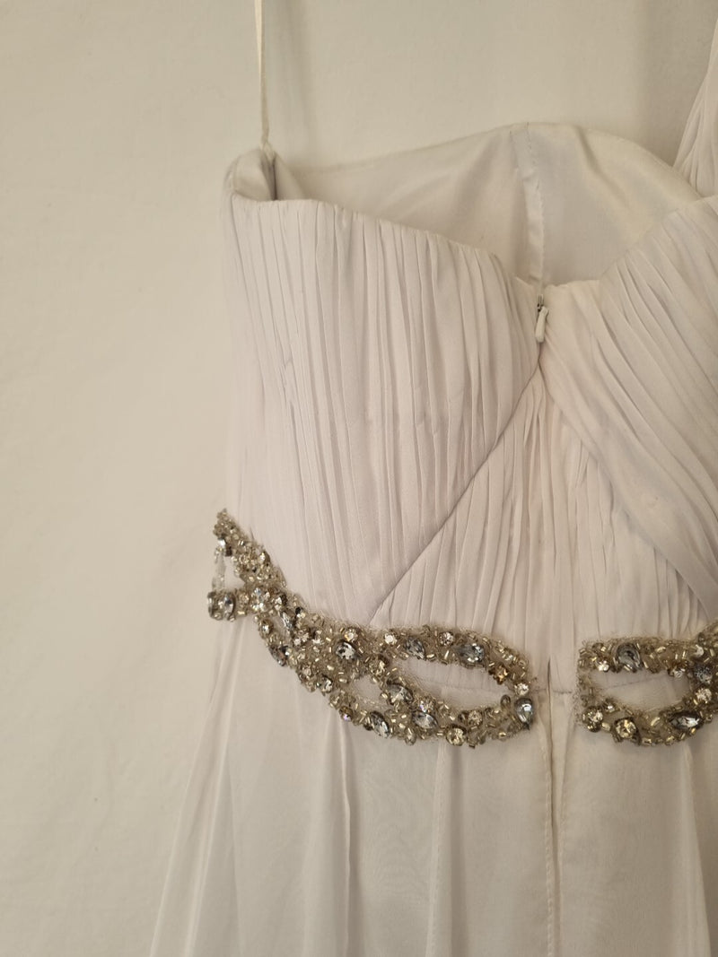 Imoda White Chiffon Sweetheart Beaded Strapless One Shoulder Wedding Dress Sz 1012