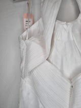 Imoda White Chiffon Ruched Beaded Round Neck High Back Wedding Dress Sz 1014