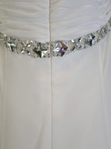 Imoda Ivory Chiffon Ruched Crystal Beaded Train Wedding Dress Sz 813