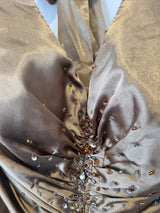 Imoda Brown Bronze Satin Ruched Beaded Halter Evening Bridesmaid Dress Sz 88